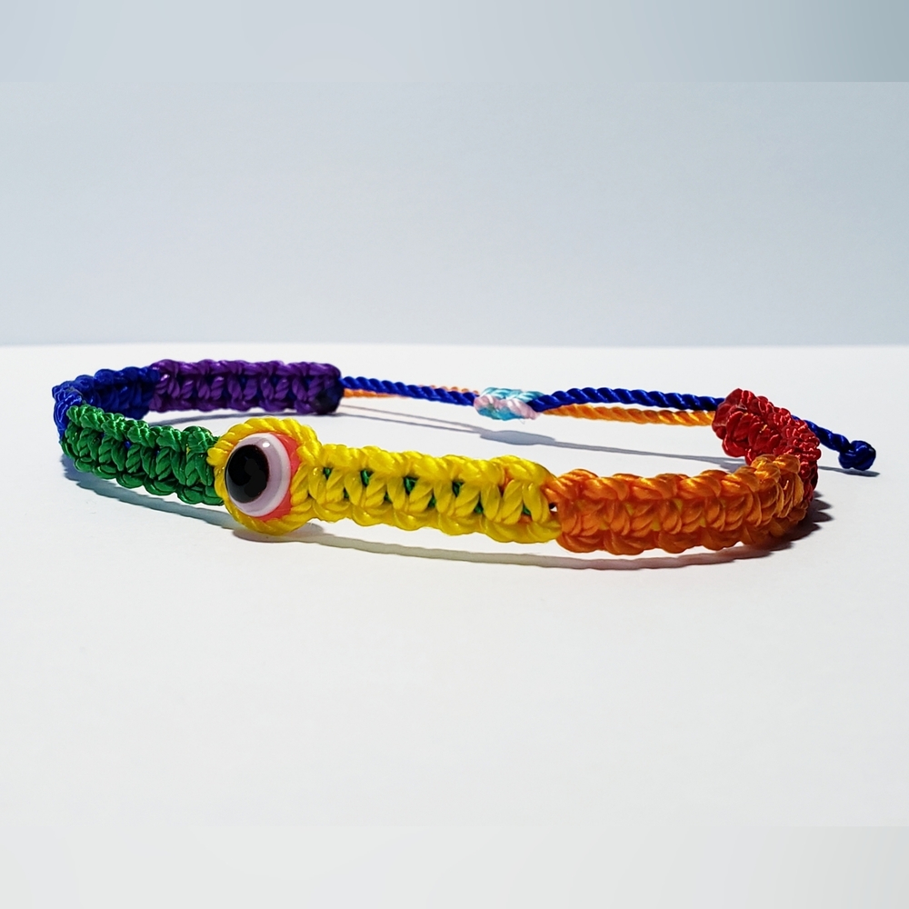 Evil eye rainbow bracelet, adjustable unisex bracelet, bracelet for good vibes